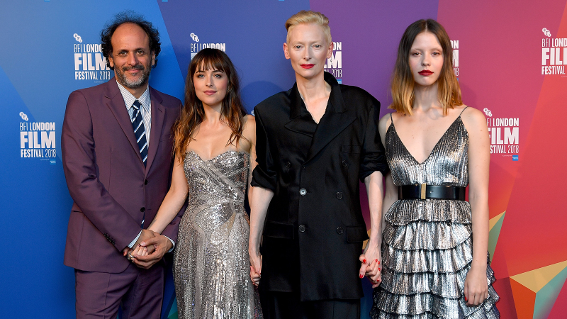 L to R: Luca Guadagnino, Dakota Johnson, Tilda Swinton, and Mia Goth